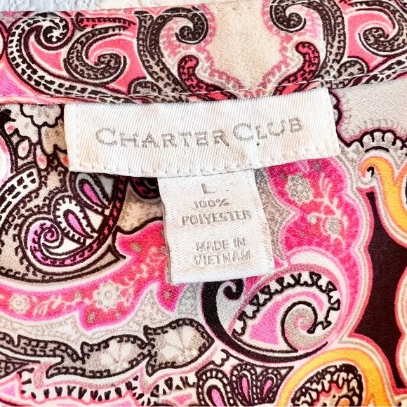 Charter Club Women’s L Button Up Paisley Scroll Print Long Sleeve Career Blouse - Picture 3 of 9